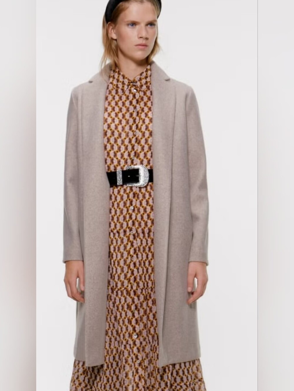 Zara Cream Single-Breasted Long Coat